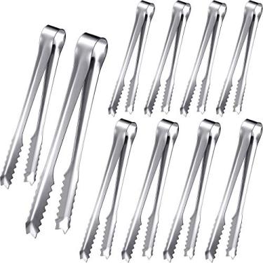 Imagem de 10 pinças de gelo mini pinças de açúcar de aço inoxidável aperitivos pinças dente de serra servir cozinha para cubo de gelo, chá, aperitivo de açúcar (19 cm e 15 cm)