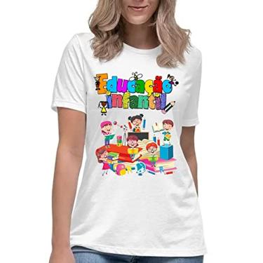 Imagem de Camiseta feminina educação infantil inclusão social camisa Cor:Branco;Tamanho:M