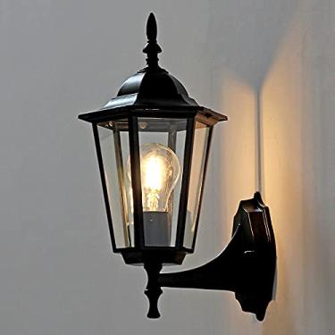 Imagem de Lanterna de parede preta ao ar livre Luz de segurança completa IP44 à prova de intempéries com lâmpada Lâmpada de parede Vintage Lanterna de parede E27 Retro Arandela de parede Luminária para jardim