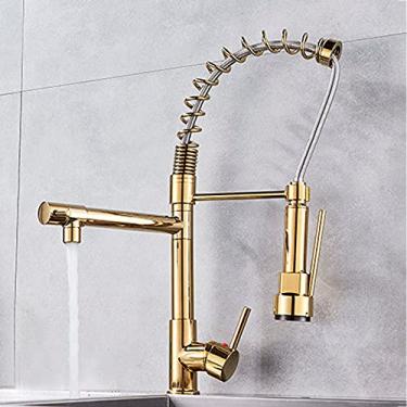 Imagem de Torneira de cozinha de latão Torneira de lavatório para lavatório com mola Bicas giratórias duplas Torneiras misturadoras de água quente e fria Torneiras de banheiro,M