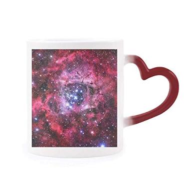 Imagem de Caneca vermelha com estampa de nebulosa rosa monoceros rosa vermelha com estampa de roseta, caneca de grés que muda de cor vermelha