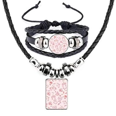 Imagem de Conjunto de joias de pulseira de couro com corações vermelhos e rosa para o Dia dos Namorados