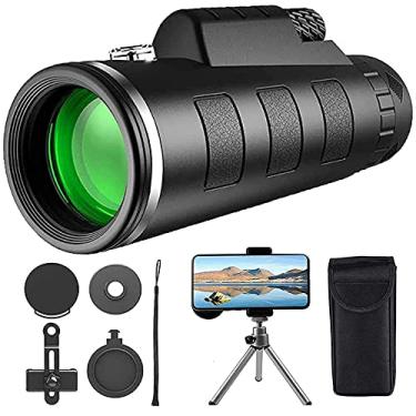 Imagem de Telescópio monocular para adultos, crianças, 12 × 50, monóculo de alta potência com suporte para smartphone e tripé, para observação de pássaros selvagens.