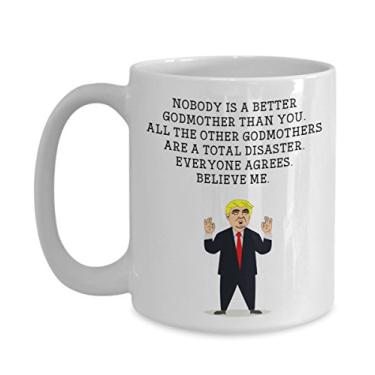 Imagem de Caneca engraçada cabeça de Godmother Trump – Caneca de café Donald Trump – ideia de presente inovadora de madrinha, ideia de mordaça