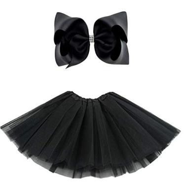 Imagem de Saia tutu de tule com 5 camadas BGFKS para meninas com laço e laço de cabelo, saia tutu para balé, Preto, 2-8 Years Old