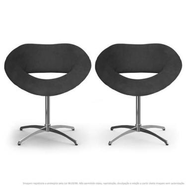 Imagem de Kit 2 Cadeiras Beijo Cinza Poltronas Decorativas Com Base Giratória -