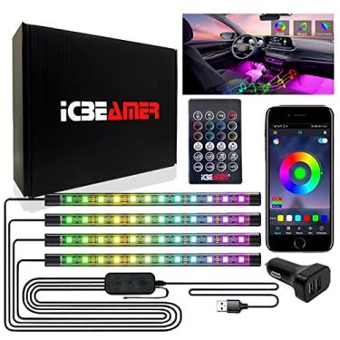 Imagem de ICBEAMER Luzes interiores para carros, aplicativos ou controle remoto de LED multicolorido, sincronização RGB com música compatível com todos os veículos, iluminação sob painel/assento, fita de luz RGB modo DIY CC 12V