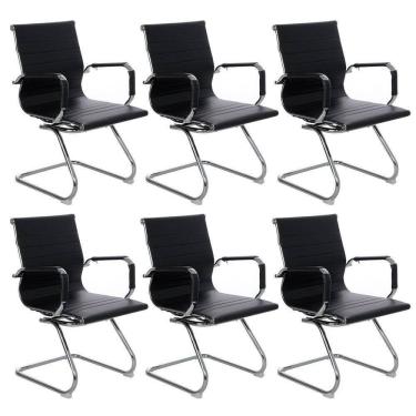 Imagem de Kit 6 Cadeiras Escritório Esteirinha Home Office Fixa Recepção Preto