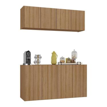 Imagem de Kit Aparador Buffet com Armário Aéreo 4 Portas Cantinho do Café Multimóveis MP1074