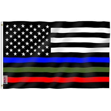 Imagem de ANLEY Fly Breeze 3x5 Pé Fino Azul Vermelho e Linha Verde Bandeira de poliéster dos EUA - Cores vivas e resistente ao desbotamento por UV - Honrando os agentes da polícia Bombeiros e agentes