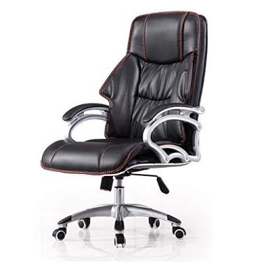 Imagem de Cadeira de trabalho em casa Cadeira Boss Cadeira de escritório ergonômica Cadeira Boss com encosto alto Cadeira de couro PU com encosto alto Cadeira de balanço giratória com altura ajustável preta