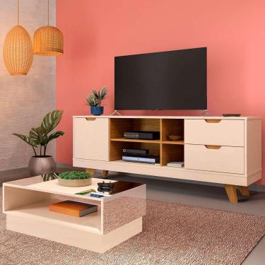 Imagem de Sala de Estar Completa para TV Até 60 Polegadas Michigan 1 Porta 2 Gavetas Off White/Carvalho - Artely Móveis