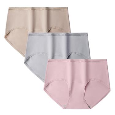 Imagem de CAGFINY Pacote com 3 calcinhas femininas de algodão com cintura média e cobertura total, Marrom claro + cinza + rosa, G