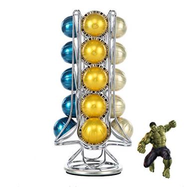 Imagem de FlagShip Suporte de cápsulas de café giratório de 360 graus Nespresso Vertuoline VertuoPlus, cápsulas de café, suporte para armazenamento, porção única, metal prateado (20 cápsulas)