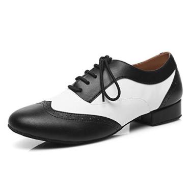 Imagem de Minishion Sapatos de dança masculinos de 2,5 cm salto padrão couro sapatos de dança de salão, L421 - salto preto/branco, 2,54 cm (1"), 12.5