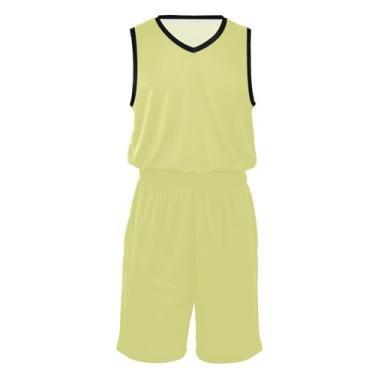 Imagem de CHIFIGNO Camisa de basquete masculina e shorts leves de secagem rápida uniforme para qualquer esporte, Champanhe amarelo, M