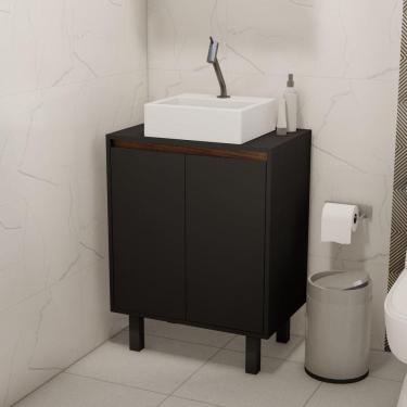 Imagem de Gabinete para Banheiro 60cm 2 Portas Celine Estilare Preto/Amadeirado