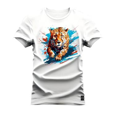 Imagem de Camiseta Plus Size Casual Malha Confortável Estampada Onça Esperta Branco G4