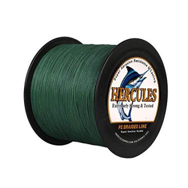 Imagem de Hercules Linha de pesca trançada super forte 4 fios super econômico de 1,8 kg a 2,3 kg Teste para água salgada, 109/328 / 547/1094 jardas (100 m / 300 m / 500 m / 1000 m), Diam# 0,08 mm - 0,55 mm Verde, 100LB(45.4KG)-0.55MM-1094YDS(1000M)