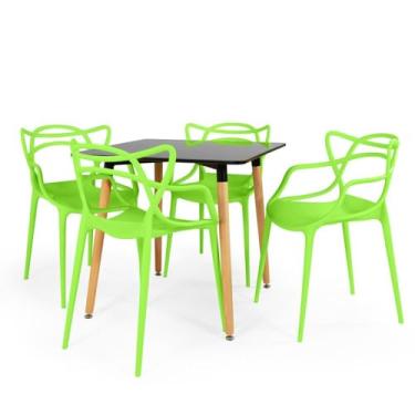 Imagem de Conjunto Mesa de Jantar Quadrada Eiffel Preta 80x80cm com 4 Cadeiras Allegra - Verde