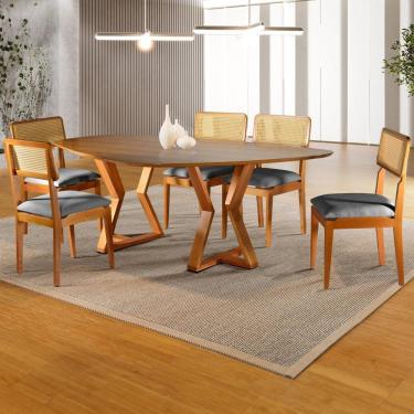 Imagem de Sala de Jantar Canadá com 6 Cadeiras Linho Cinza