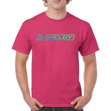 Imagem de Camiseta masculina Shelby Holo logotipo American Mustang Muscle Car GT GT350 GT500 Cobra Performance Powered by Ford, Rosa choque, 5G