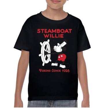 Imagem de Camiseta juvenil Steamboat Willie Vibing Since 1928 Iconic Retro Cartoon Mouse Timeless Classic Vintage Vibe Kids, Preto, GG