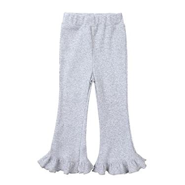Imagem de BILIKEYU Tollder Girl Calça de cintura alta elástica flare emagrecedora calça casual longa calça de sino roupas esportivas infantis, Cinza, 6-7 Anos