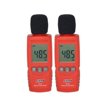 Imagem de Kit 2 Decibelímetro Digital Sonoro 30 A 130db Máx Mín Hold Microfone Alarme Dec-350 Portátil Instrutherm Protetor Vento