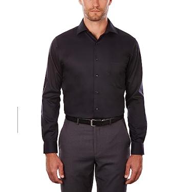 Imagem de Van Heusen Camisa social masculina ajuste regular gola flexível stretch sólido, Preto, 17.5" Neck 34"-35" Sleeve
