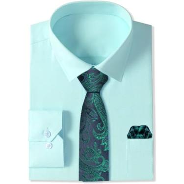 Imagem de Cromoncent Camisa social masculina de manga comprida e conjunto de gravata, Conjunto azul-petróleo, M