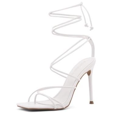 Imagem de Shoe Land SL-Finely sandália feminina bico quadrado com cadarço e salto agulha, Branco, 7