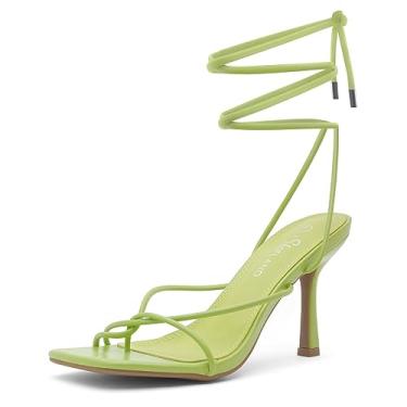 Imagem de Shoe Land Sandália feminina SL-Dafne bico quadrado com cadarço e salto agulha, 2201 verde-limão, 9