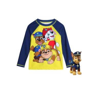 Imagem de Nickelodeon Camiseta masculina Patrulha Canina Rash Guard - Chase and Marshall - Secagem Rápida Areia e Proteção Solar (2T-12), Amarelo/azul-marinho, 7