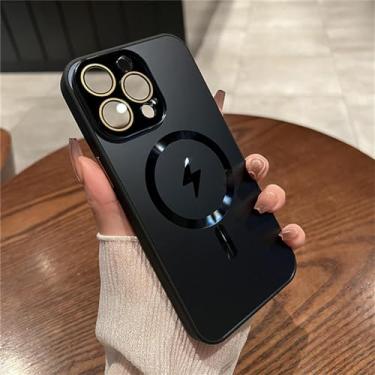 Imagem de Capa de telefone de vidro com lente magnética micro fosca para iPhone 11 12 13 14 15 Pro Max Plus capa à prova de choque de acrílico rígido macio, preta, para iPhone 14 ProMax