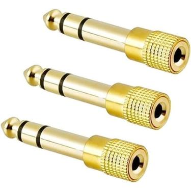 Imagem de Jowxsx 3 peças banhado a ouro 3,5 mm adaptador fêmea plugue fone de ouvido microfone conversor estéreo conectores para fio de alto-falante para adaptadores de amplificador RCA para kit 1/4 adaptadores
