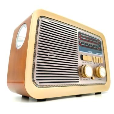 Imagem de Rádio AM FM Retrô Vintage Portátil Bluetooth Bateria Recarregável Bivolt 110v 220v A-3188 Antigo a Tomada e Pilha com Lanterna Univerza (Marrom)