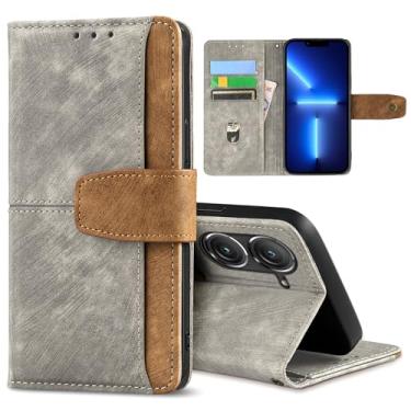 Imagem de GANGANPRO Coldre de couro para celular empresarial para Asus Zenfone 9/9z/10/10z, capa flip antiderrapante resistente a arranhões com suporte para cartão, capa carteira com suporte de 5,9 polegadas -