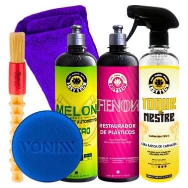 Imagem de Kit Shampoo Automotivo Restaurador De Plástico Cera Carnaúba