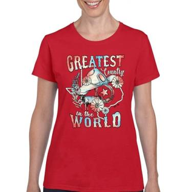 Imagem de Camiseta feminina Greatest Country in The World Cowgirl Cowboy Girlfriend Southwest Rodeo Country Western Rancher, Vermelho, P