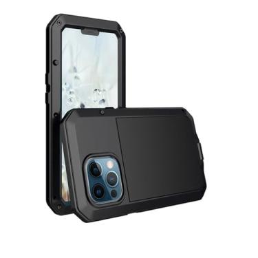 Imagem de HAO RIYLN Capa para iPhone 15 Pro Max/15 Pro/15 Plus/15, capa de metal à prova d'água com carregamento sem fio, cobertura total, grau militar, preta, 15
