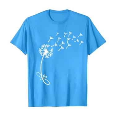Imagem de Camiseta feminina bonita gola V girassol flores silvestres gráfico casual estampado camiseta manga curta feminina, Azul-celeste, M