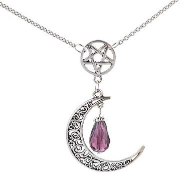Imagem de MJartoria Colar de pentagrama de lua, pingente de chacra de cristal, colares em camadas para mulheres, gargantilha, joias góticas, acessórios góticos Y2K, 18 inches, 22 inches, 26 inches, Metal, Sem