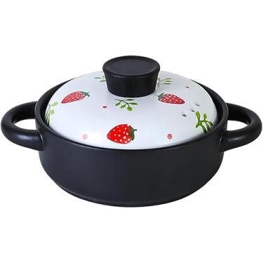 Imagem de Panela de barro para cozinhar panela de guisado de terracota panela de argila com tampa, panela de sopa de cerâmica panela de leite tagine pote, 1.5 pote