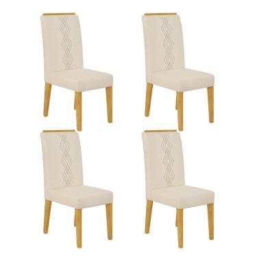 Imagem de Conjunto com 04 Cadeiras Yasmin Cedro Linho Neve DJ Móveis