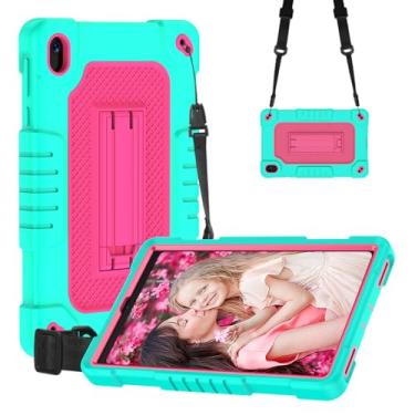 Imagem de Kebiory Capa para tablet Walmart Onn 8 2024 para Onn 8 4ª geração híbrida à prova de choque para crianças, capa com alça de ombro embutida para Walmart Onn 8 2024 modelo 100135923 (verde rosa)