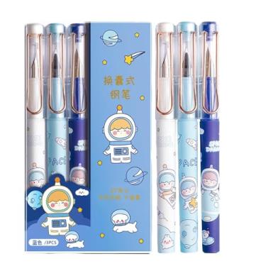 Imagem de Joucien 3 canetas/caixa, canetas verticais de caligrafia para estudantes, alunos do ensino fundamental - aeroespacial (azul/ponta EF)