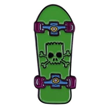 Imagem de Skate verde caveira ossos cruzados bad boy punk patinação skate animado desenho animado comédia programa de TV animação piada humor piada 2,8 cm esmalte distintivo, 1.1 Inches, esmalte, Esmalte