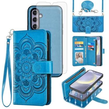 Imagem de Asuwish Capa de celular para Samsung Galaxy S24 Plus S24+ 5G Carteira com zíper destacável com alça protetora de tela de vidro temperado, suporte de cartão de flor mandala S24plus 24S + S 24 24+