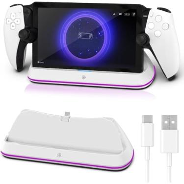 Imagem de Suporte de carregamento para leitor remoto PS Portal, base de carregamento portátil com 7 modos de iluminação RGB e cabo Tipo C, acessório para consola PS Portal (Branco)